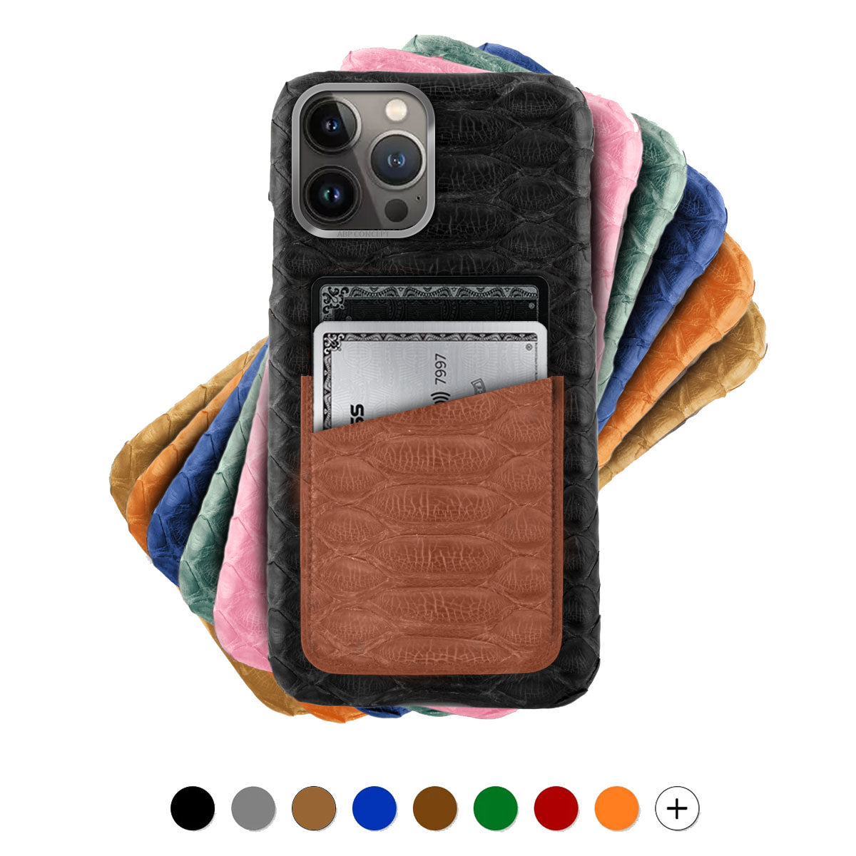 Leather iPhone "Card case" / cover with 2 credit card pockets - iPhone 15 14 & 13 ( All models ) - Python leather