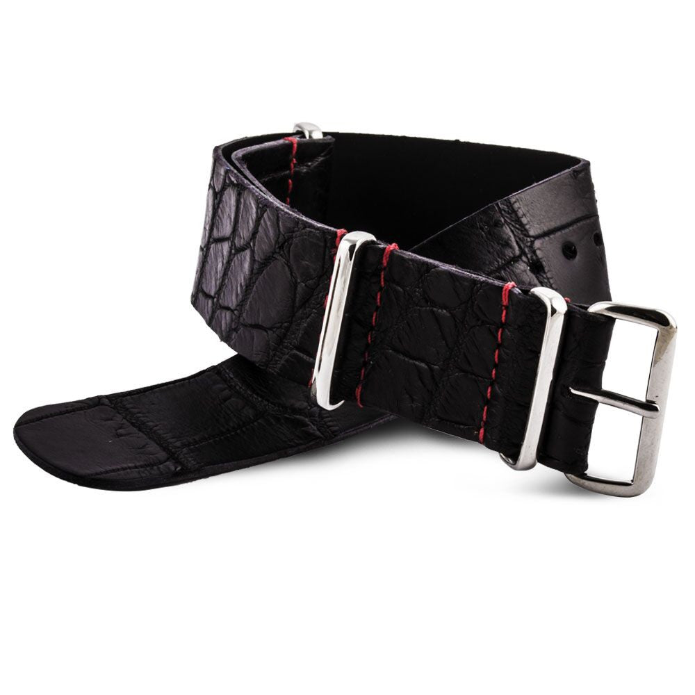 Breitling Navitimer - Bracelet montre nato cuir - Alligator noir - watch band leather strap - ABP Concept -