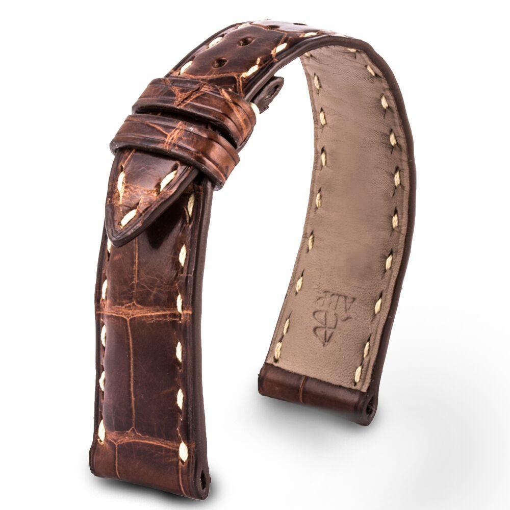 Patek Philippe Calatrava & Complications - Bracelet montre cuir - Alligator tannage spécial waxé (gris / marron / bleu jean) - watch band leather strap - ABP Concept -
