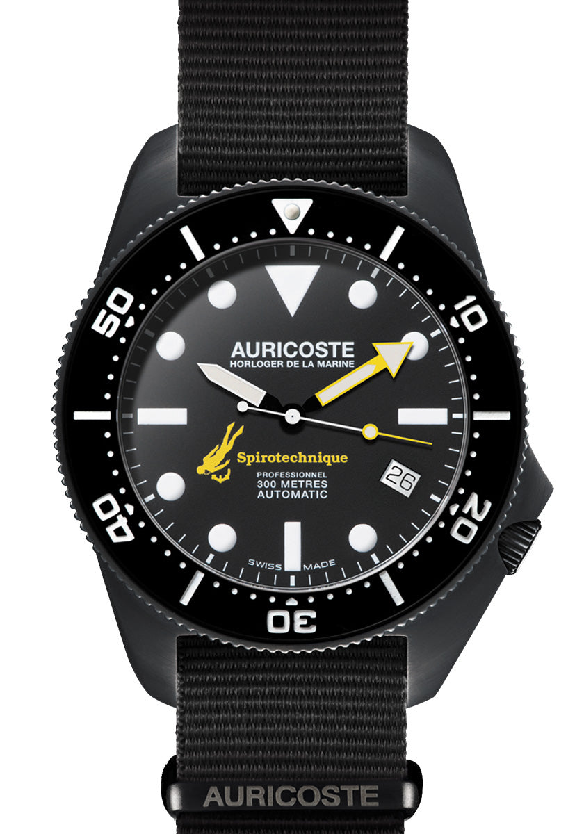 Montre Auricoste - Coffret Spirotechnique 300M Black DLC Cadran Index