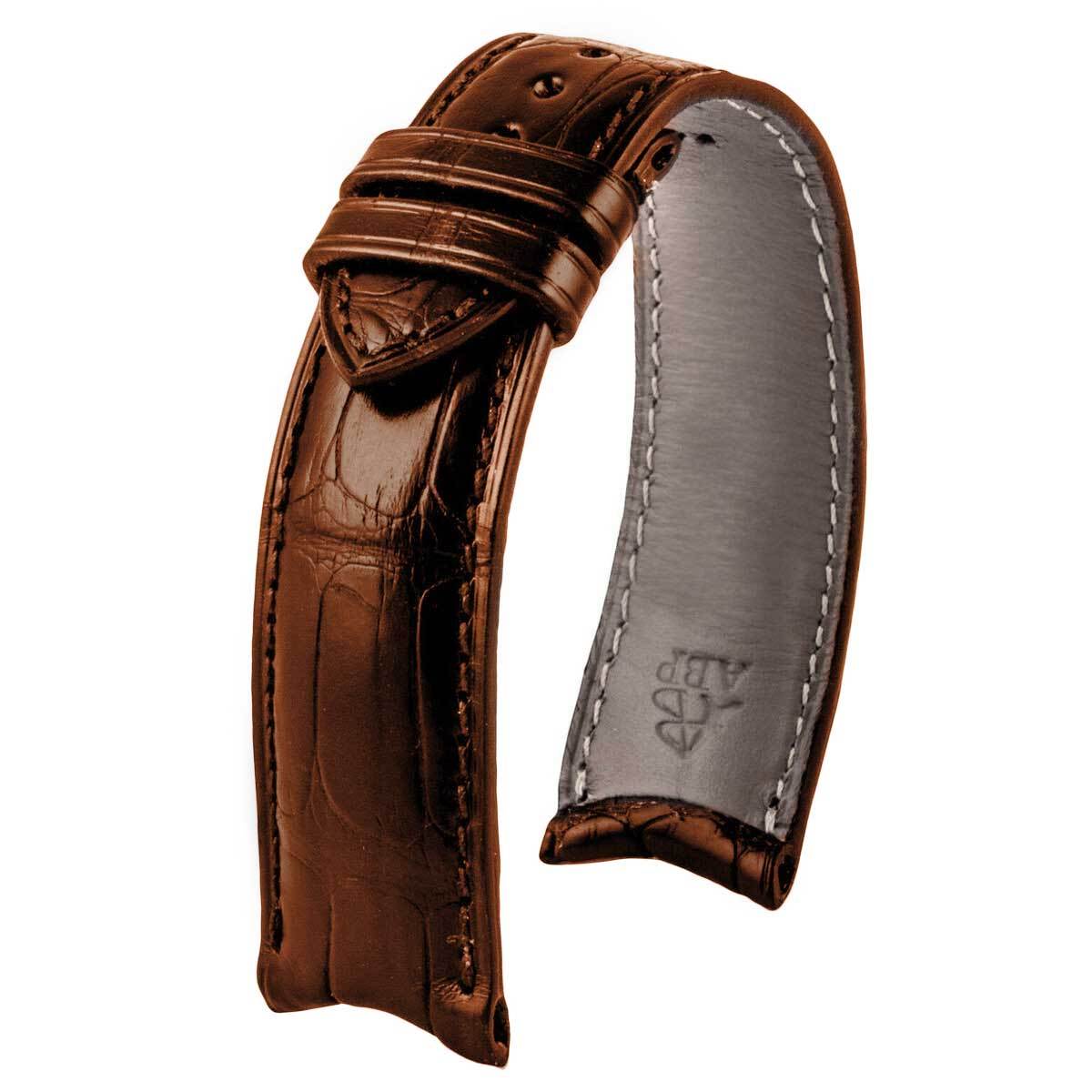 Curved ends Leather watch strap Alligator (black, brown, grey
