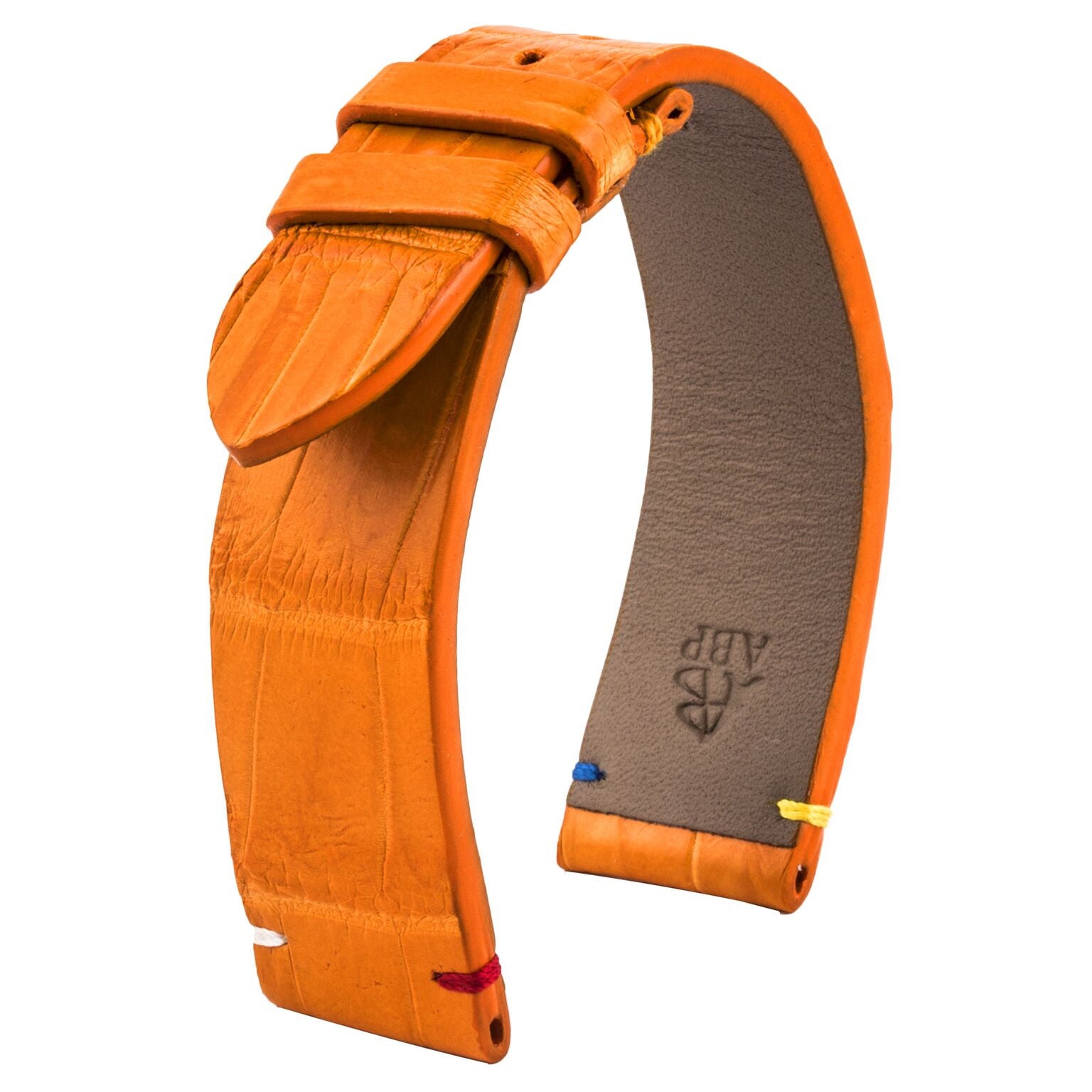 Bracelet de montre cuir - Religions - Alligator blanc / noir / orange - watch band leather strap - ABP Concept -