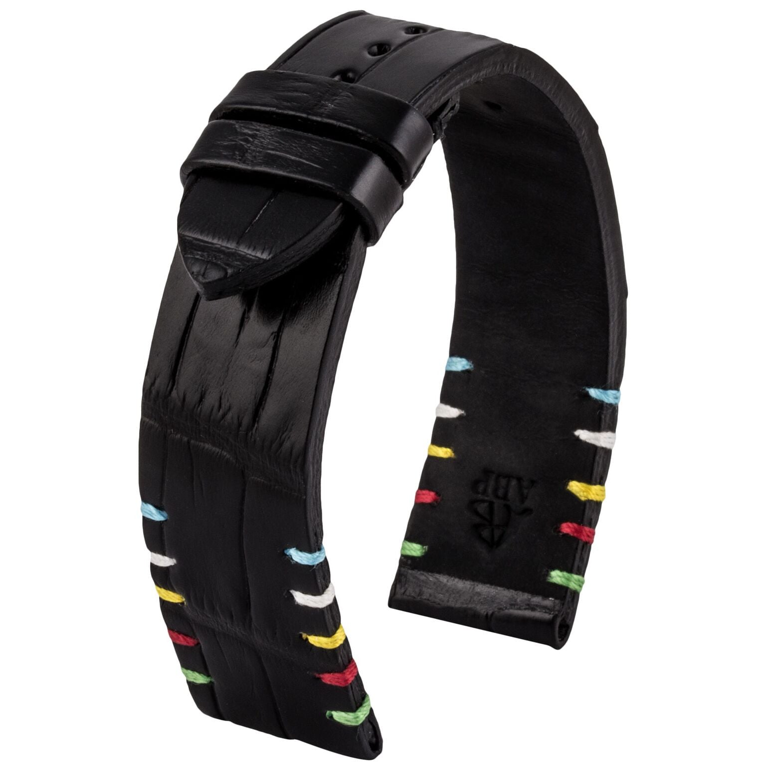 Bracelet montre cuir - Nascar Daytona Speedway - Alligator noir - watch band leather strap - ABP Concept -