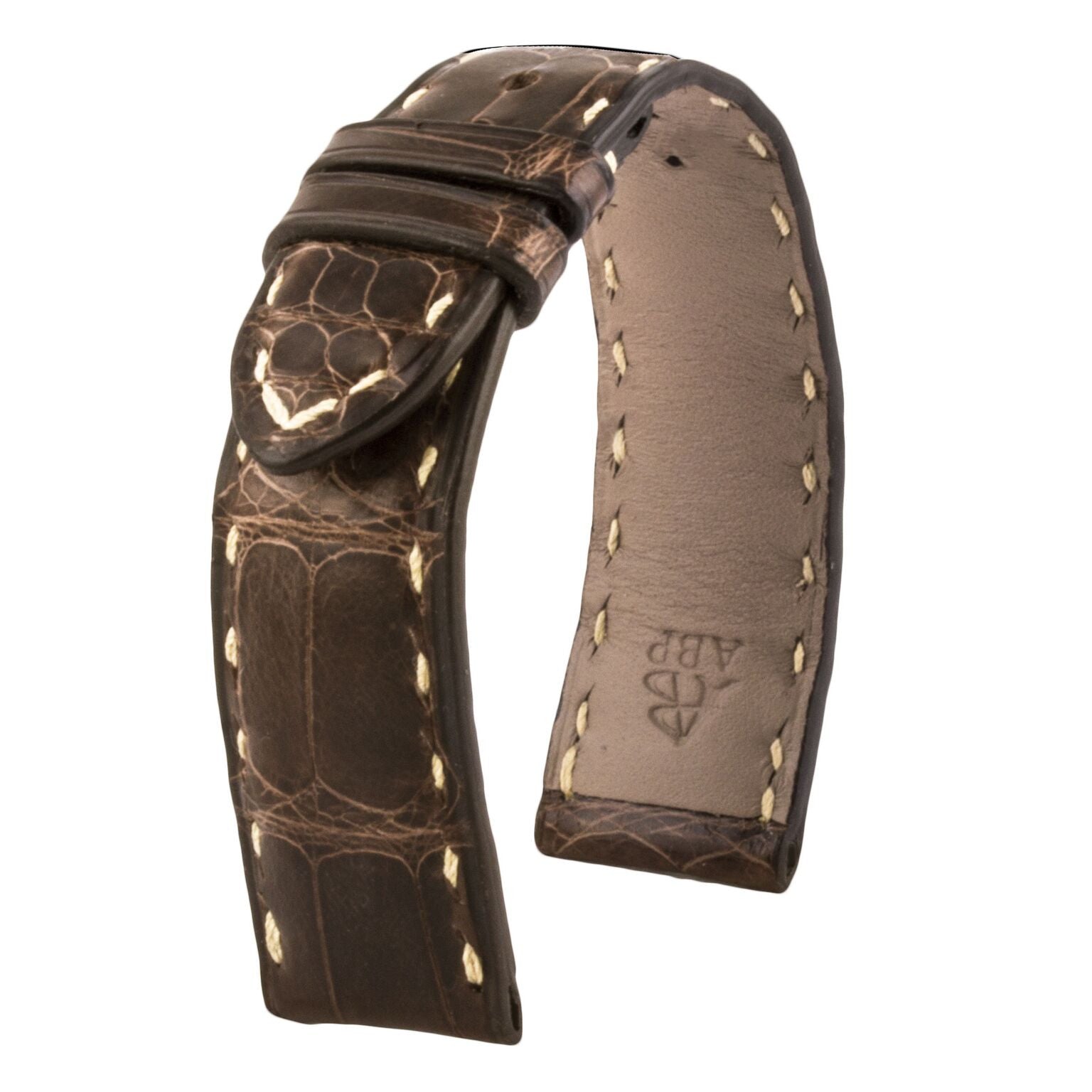 Omega Constellation - Bracelet montre cuir - Alligator tannage spécial marron chocolat waxé - watch band leather strap - ABP Concept -