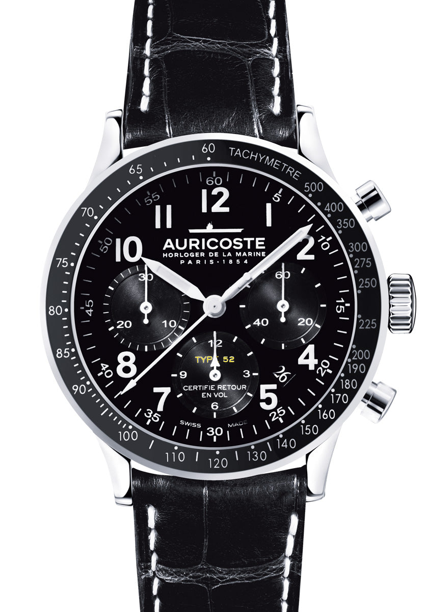 Montre Auricoste - Chronographe Flyback Type 52 tachymètre compteurs noir
