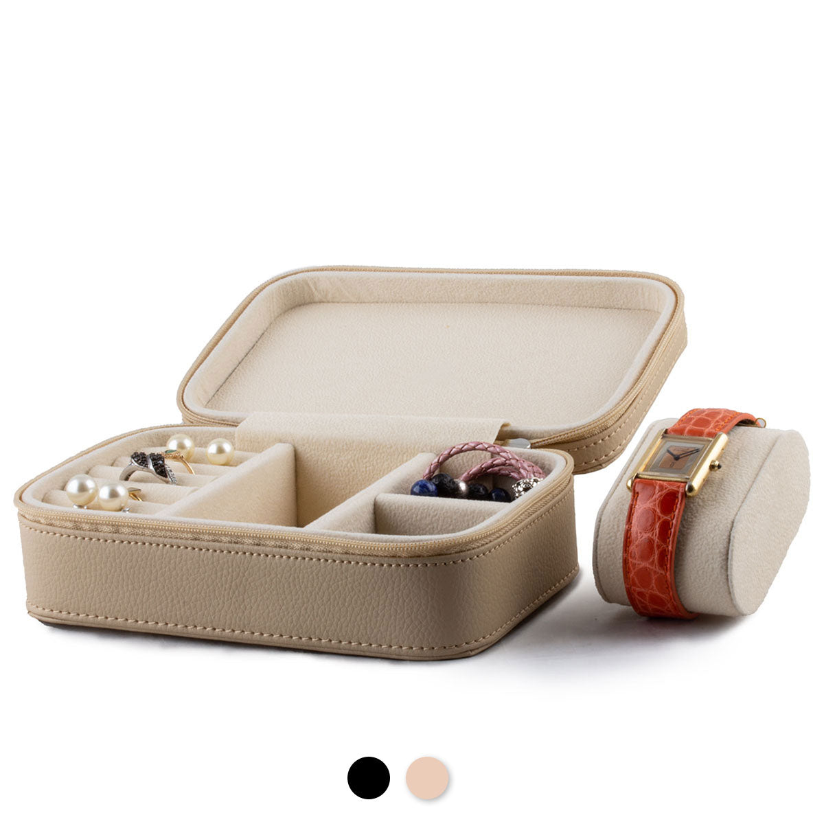Watch and jewelry box Milady - Travel case for 1 watches - Beige / Black