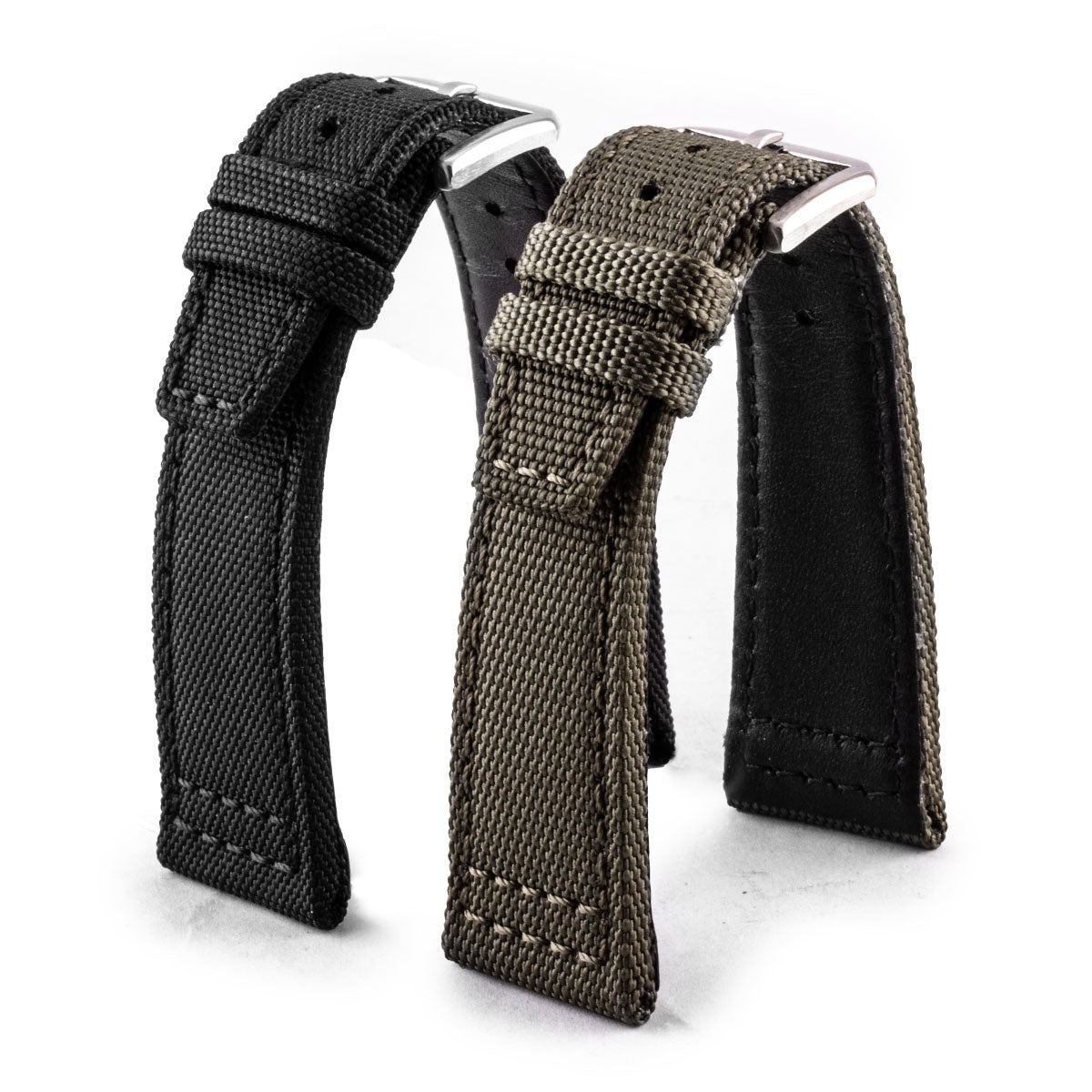 IWC Pilot - Bracelet montre type cordura / tissu -  (noir,kaki) - watch band leather strap - ABP Concept -