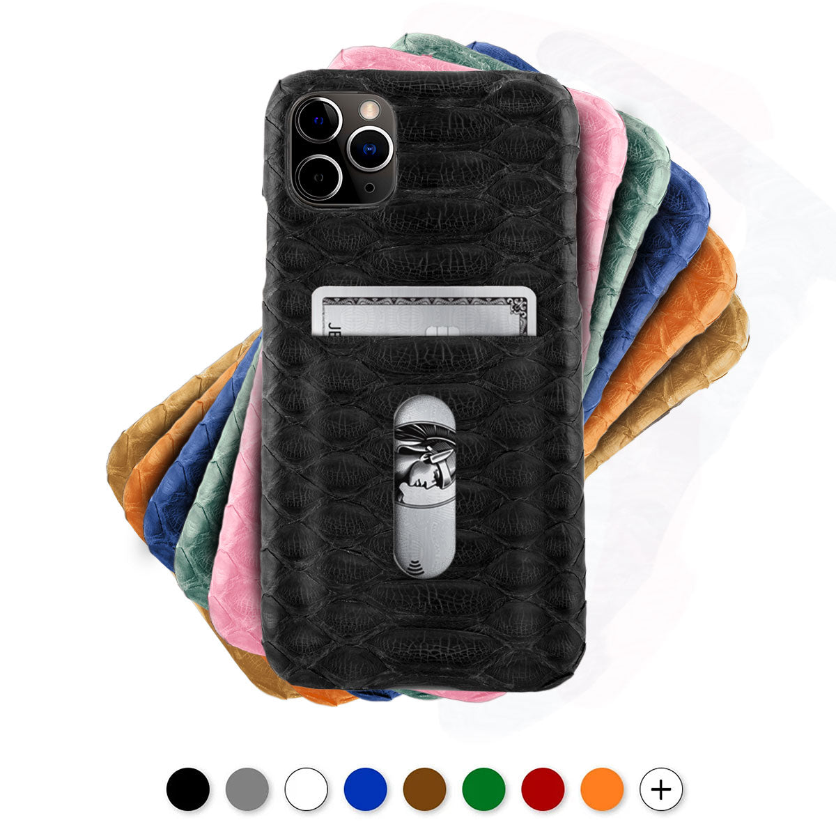 Leather iPhone " Card Case " with credit card slot - iPhone 12 & 11 ( Pro / Max / Mini ) - Genuine Python