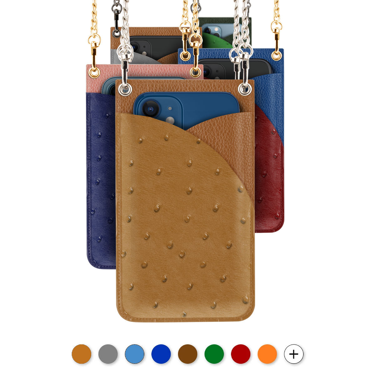 iPhone leather Cross-body Bag - iPhone 12 & 11 ( Pro / Max / Mini ) - Ostrich leather