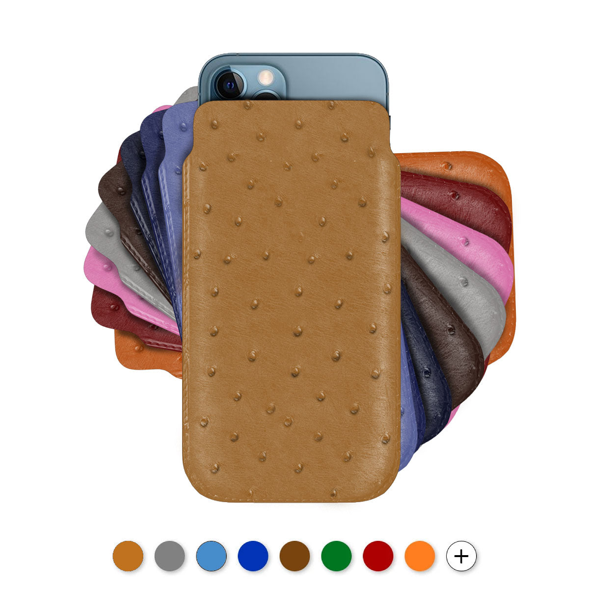 iPhone leather pouch case / slip case - iPhone 12 & 11 ( Pro / Max / Mini ) - Ostrich leather
