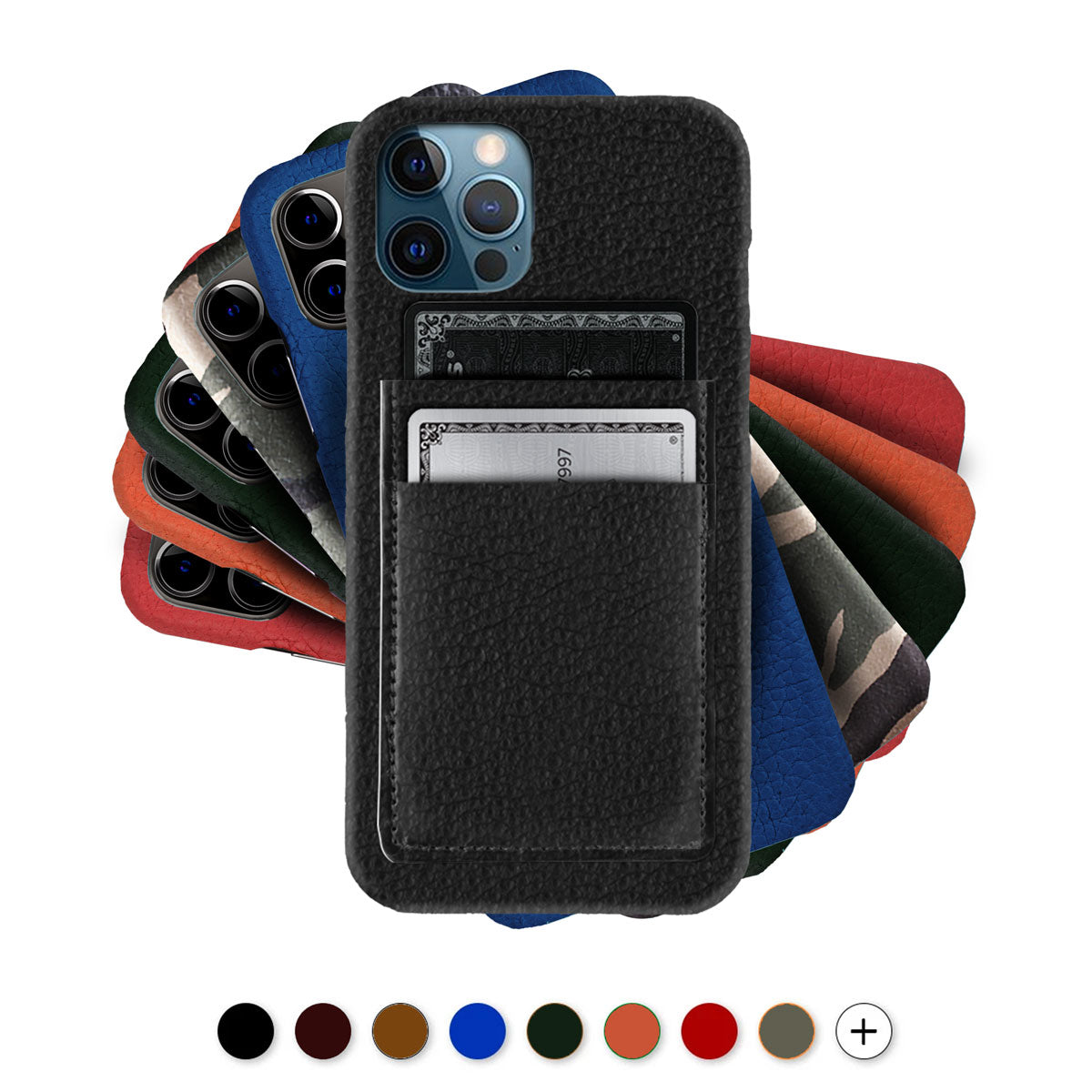 Leather iPhone " Double card case " / cover with credit card Pocket - iPhone 12 & 11 ( Pro / Max / Mini )  - Buffalo leather