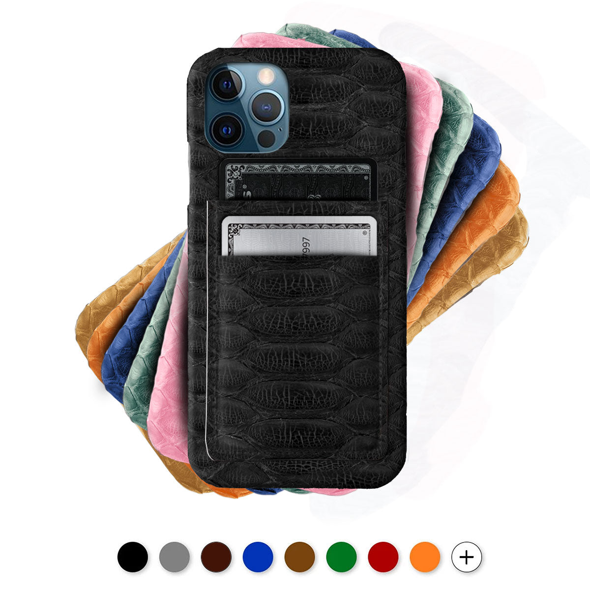 Leather iPhone " Double card case " / cover with credit card Pocket - iPhone 12 & 11 ( Pro / Max / Mini )  - Genuine Python