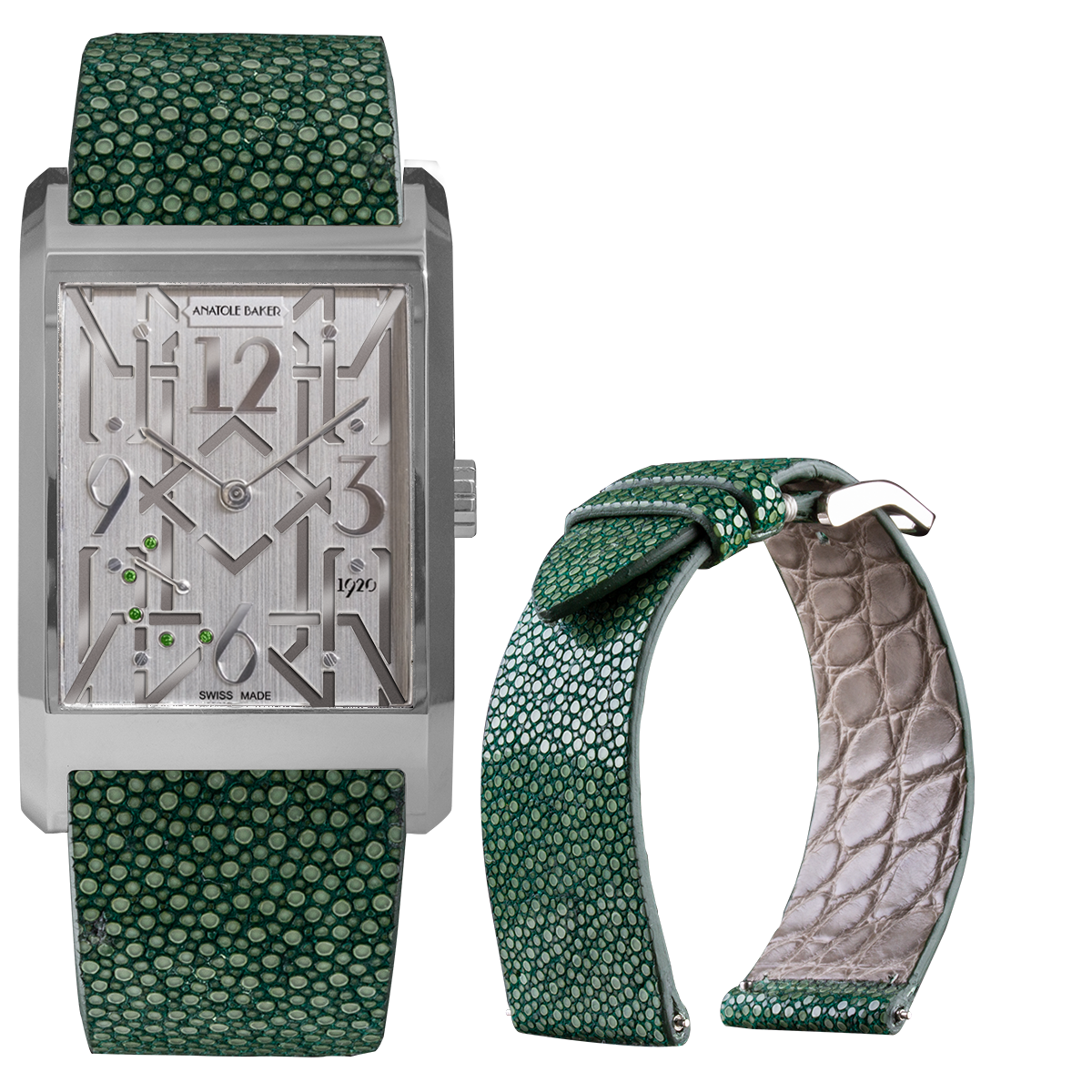 Bracelet montre cuir - Anatole Baker - Galuchat vert