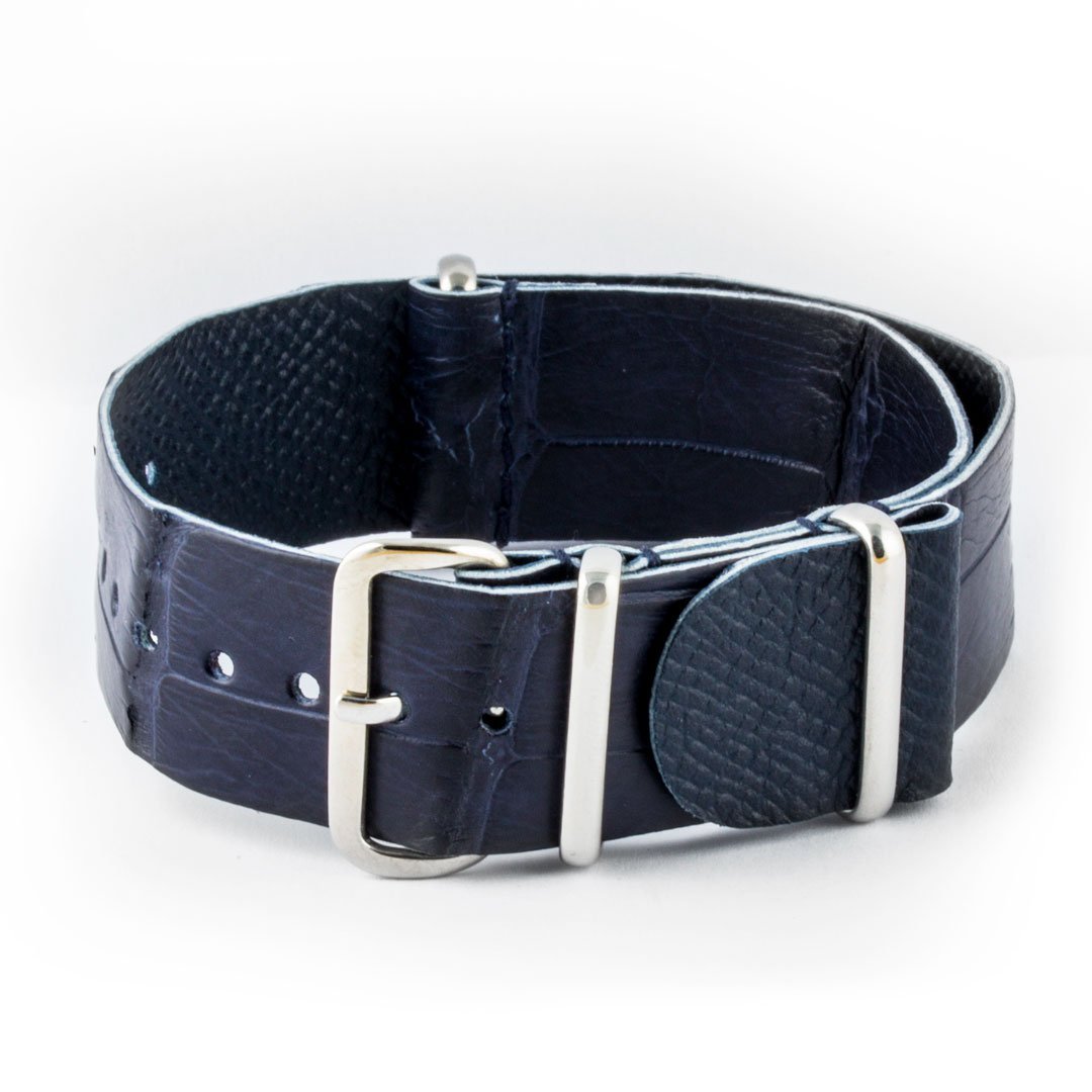 Bracelet montre Nato Wild cuir - Alligator sauvage (noir, marron, gris, bleu, rouge, orange, vert, orange...) - watch band leather strap - ABP Concept -
