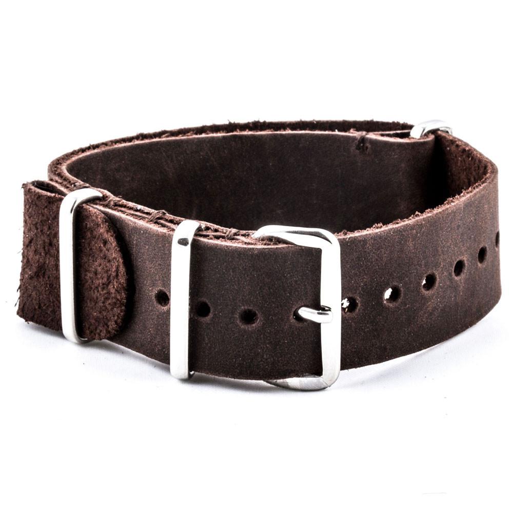 Bracelet-montre Nato cuir - Veau brossé (noir, marron, gris, kaki) - watch band leather strap - ABP Concept -