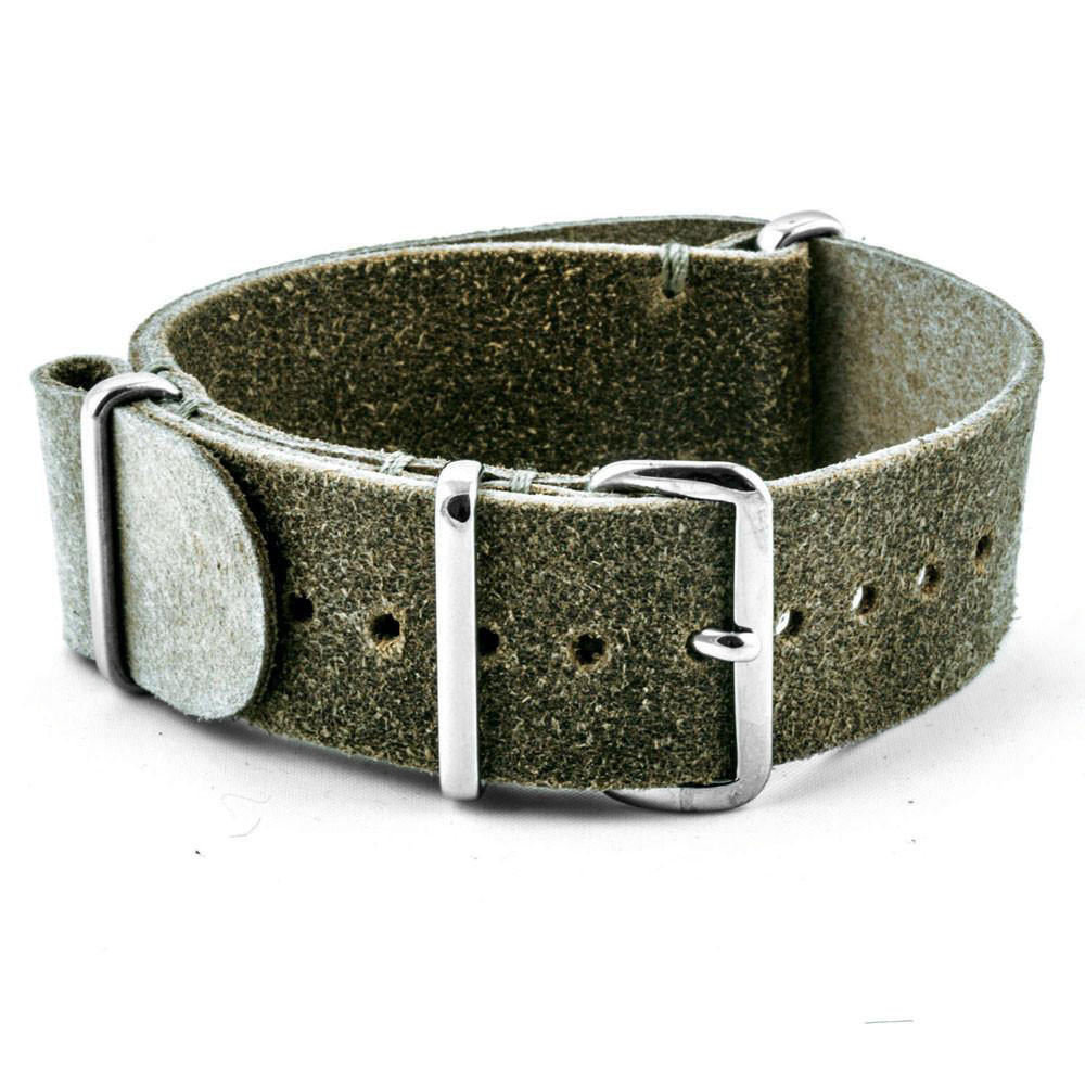 Bracelet-montre Nato cuir - Veau brossé (noir, marron, gris, kaki) - watch band leather strap - ABP Concept -