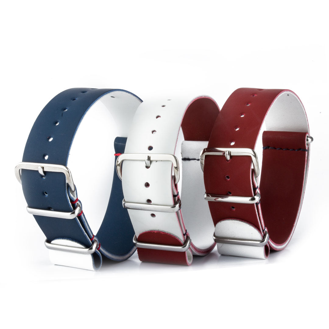 République pack - Bracelets NATO x3  veau rubber - Bleu Blanc Rouge - watch band leather strap - ABP Concept -