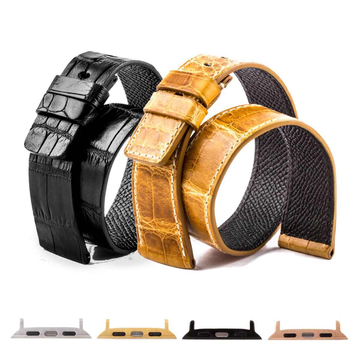 Apple Watch - Bracelet-montre cuir Double tour - Alligator (noir, marron)