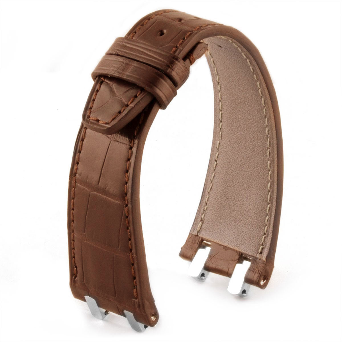 Aftermarket Bracelet/Strap Brown Leather Strap for Louis Vuitton Tambour in Genuine Crocodile