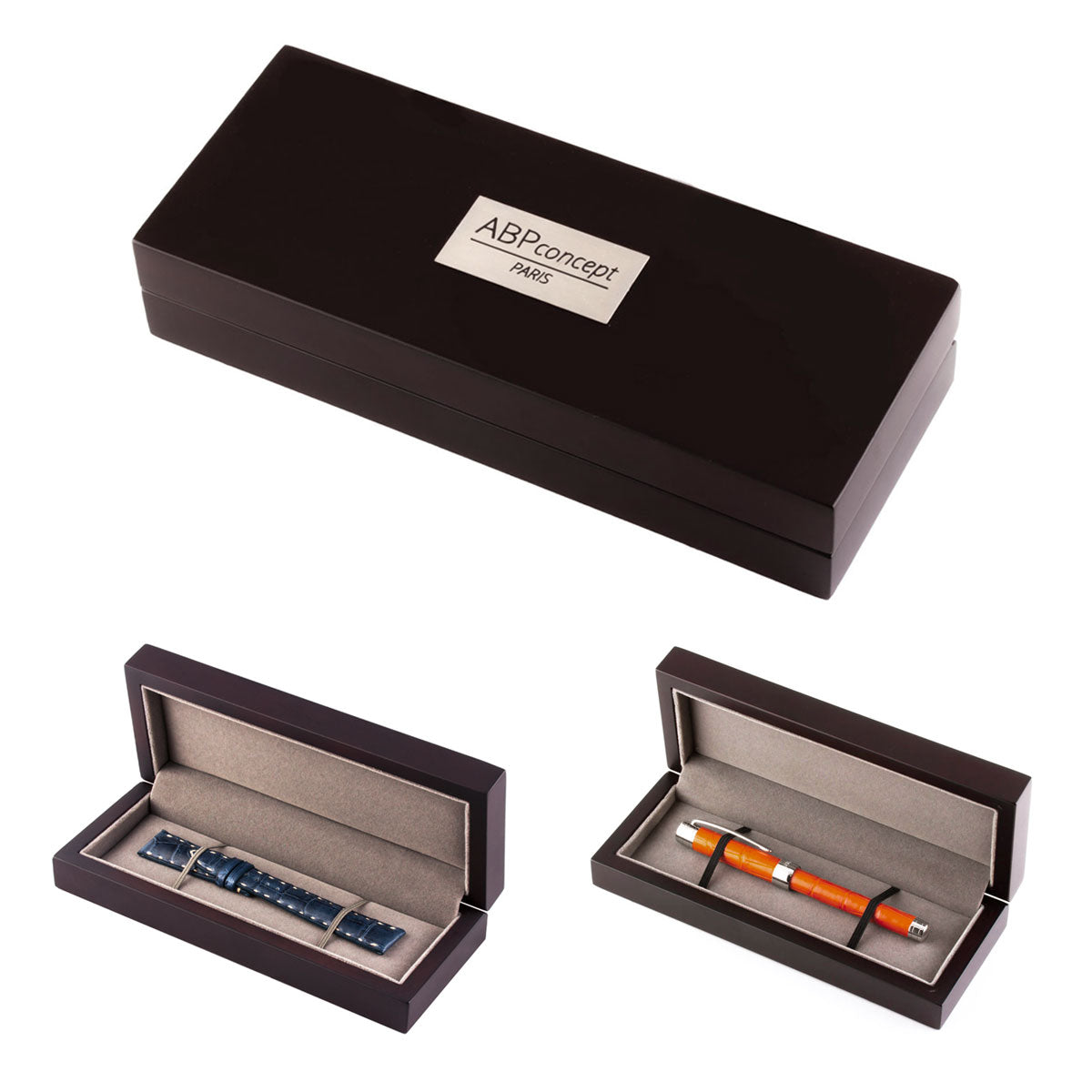 Boite rangement stylo ou bracelet - Bois marron foncé - watch band leather strap - ABP Concept -