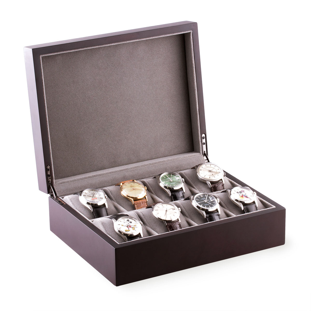 Boite pour montres bois - Etui pour 8 montres - Marron foncé - watch band leather strap - ABP Concept -