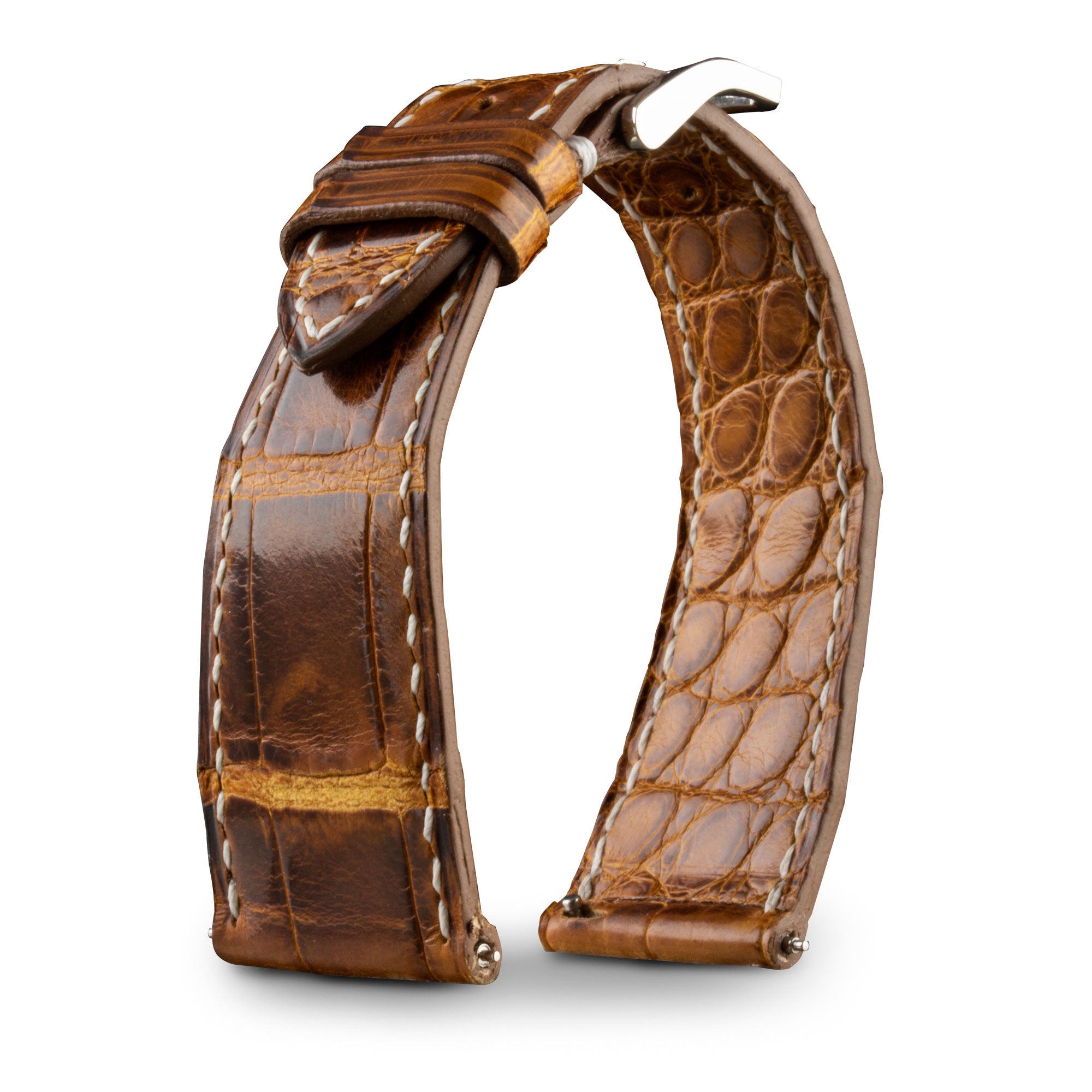 Leather watch band - Anatole Baker - Waxed brown alligator 