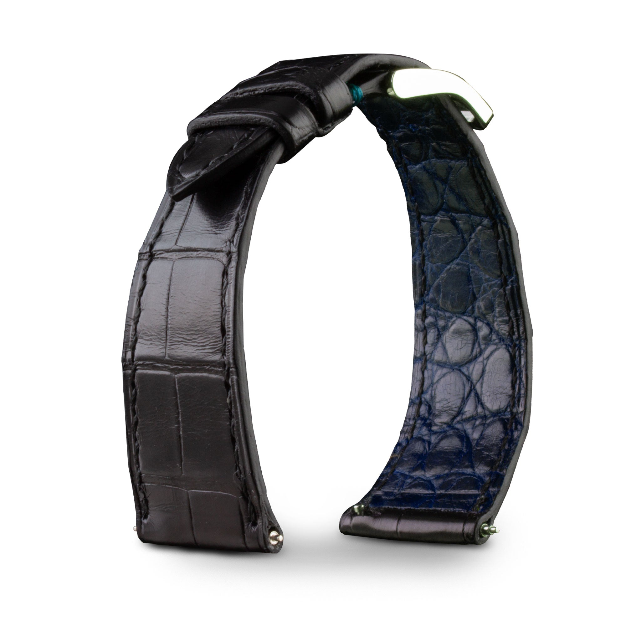 Bracelet montre cuir - Anatole Baker - Alligator noir doublure bleue