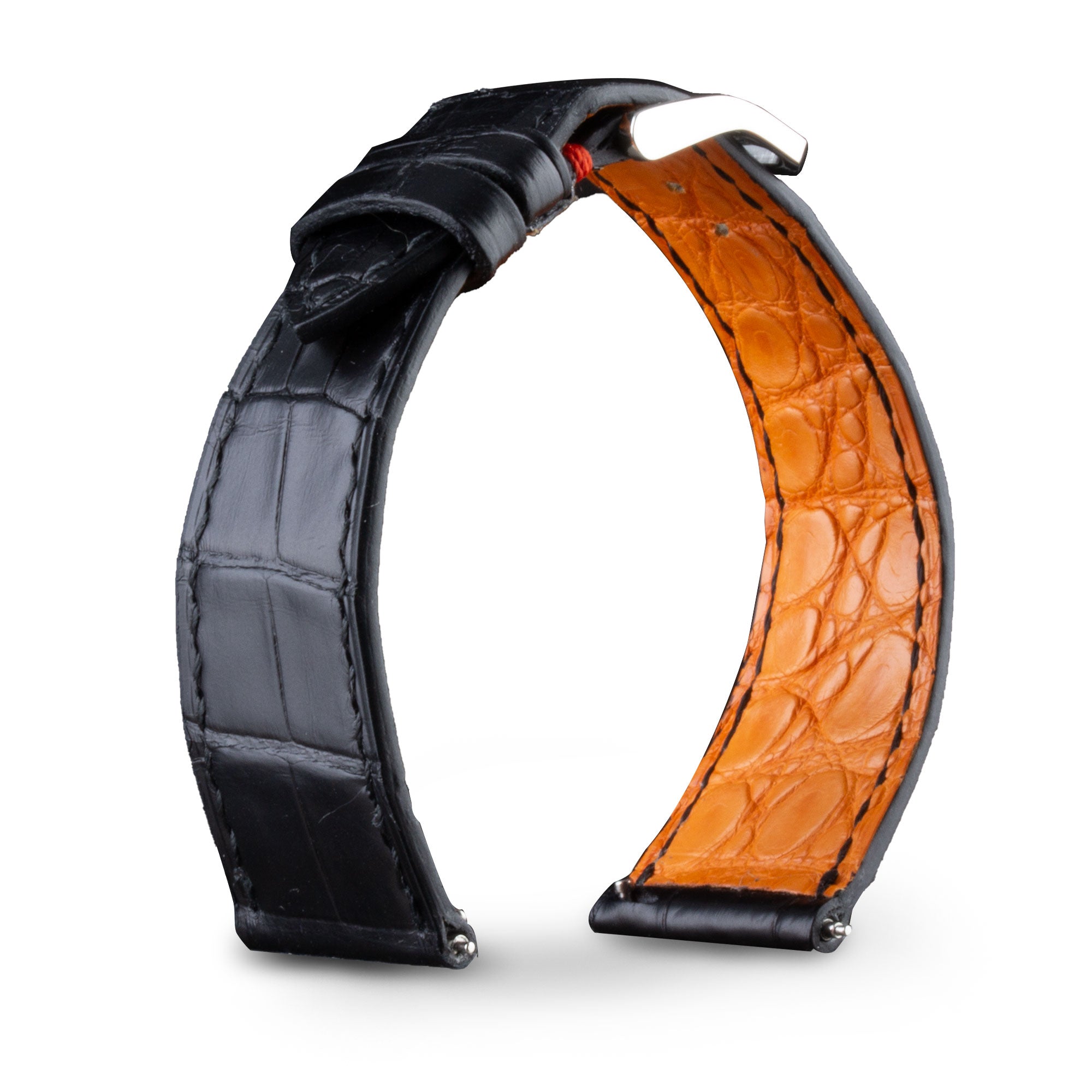 Bracelet montre cuir - Anatole Baker - Alligator noir doublure orange