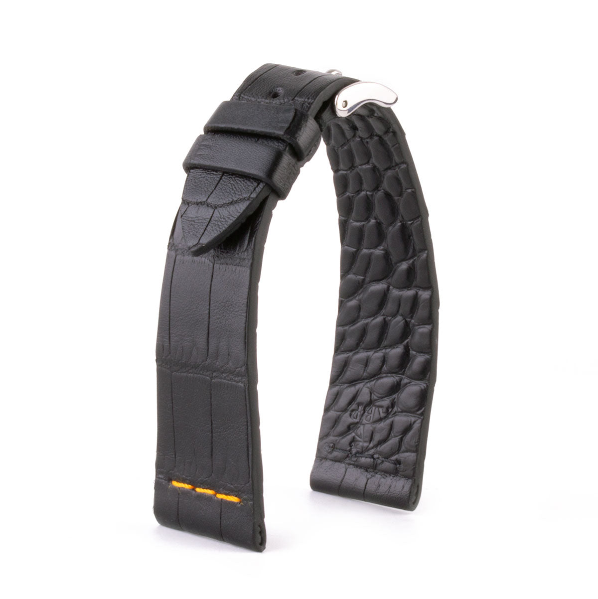 Leather watch strap - Sustainable alligator with contrasted stitching Red Leather watch strap - Sustainable alligator with contrasted stitching Red