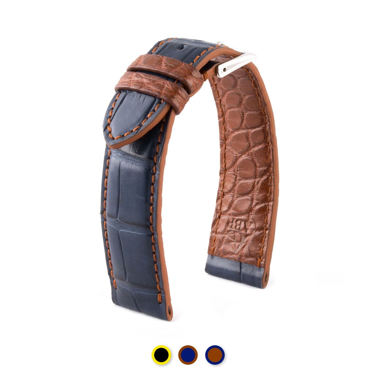 Bracelet pour montre cuir "Artisan" - Alligator (noir / jaune, bleu / marron, marron / bleu) - watch band leather strap - ABP Concept -