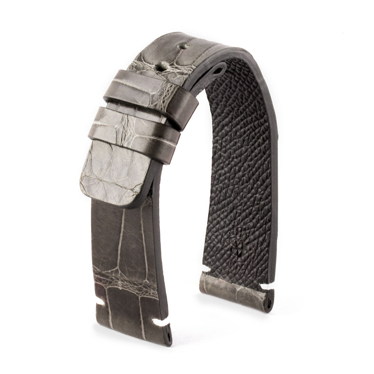 Apple Watch - Bracelet pour montre cuir - Alligator tannage spécial gris waxé - watch band leather strap - ABP Concept -