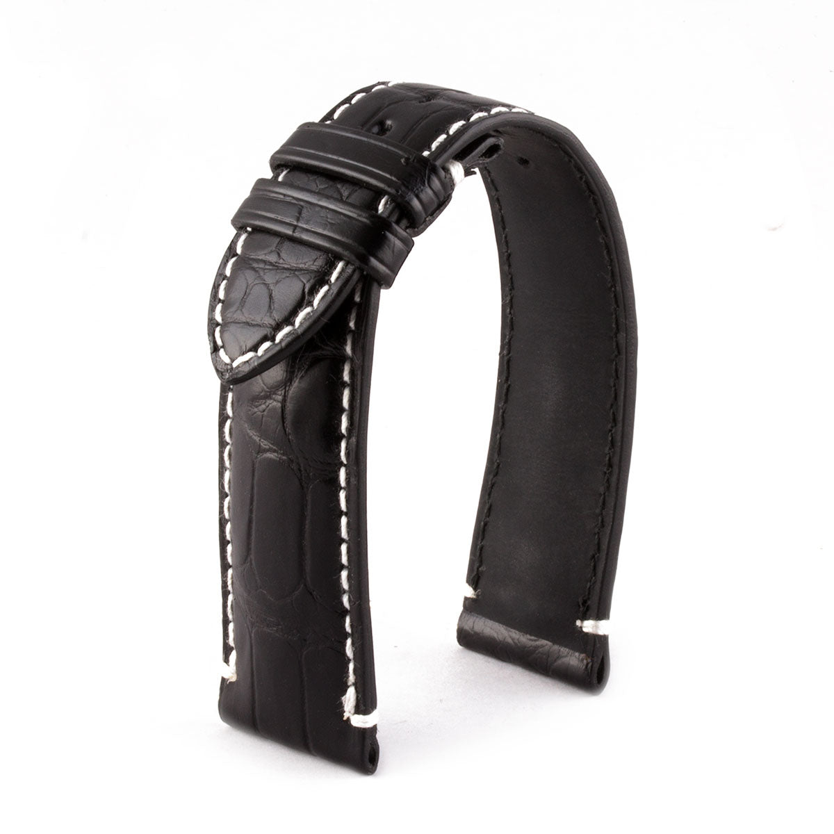 Private Jet - Leather watch band - Black alligator / white paris