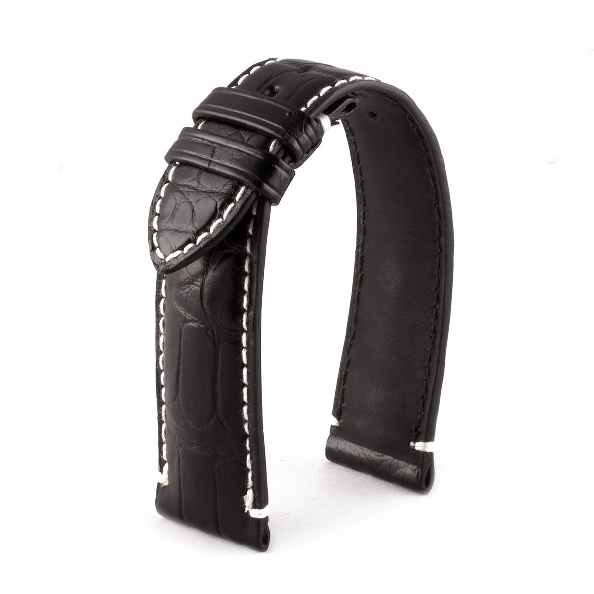 Bracelet Private Jet - Bracelet montre cuir - Alligator noir / blanc - watch band leather strap - ABP Concept -