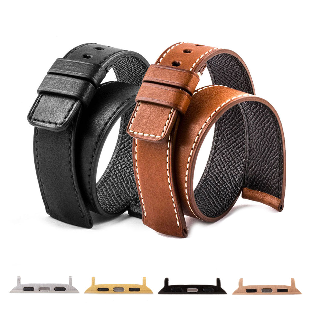 Apple Watch Hermès - Bracelet-montre cuir Double tour - Veau type Barenia (noir, marron)