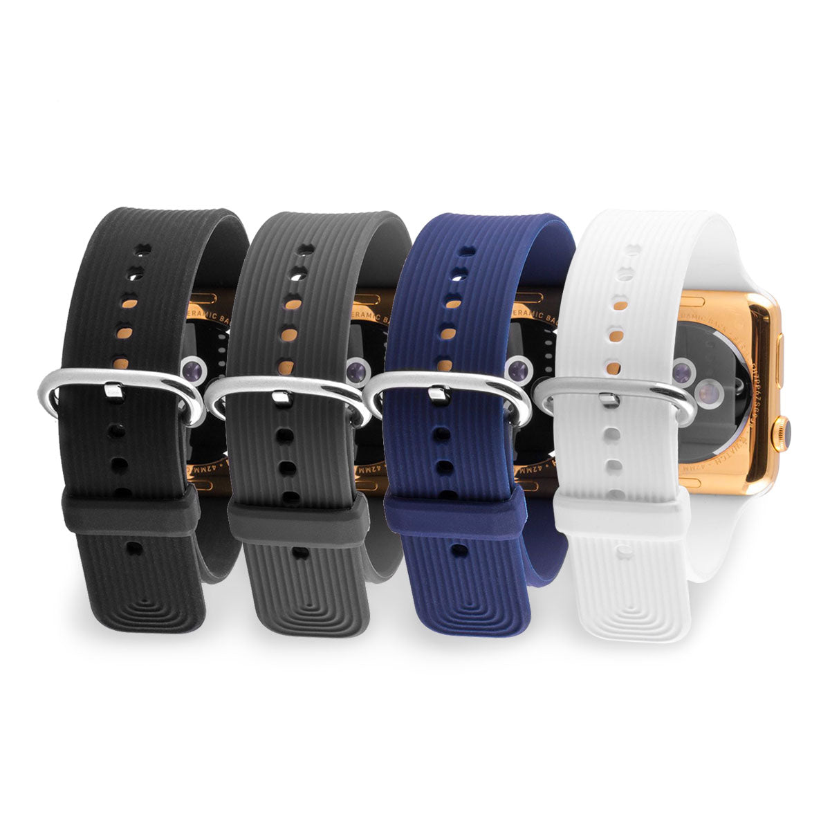 Apple Watch - Bracelet montre caoutchouc (noir, blanc, gris, bleu) - watch band leather strap - ABP Concept -