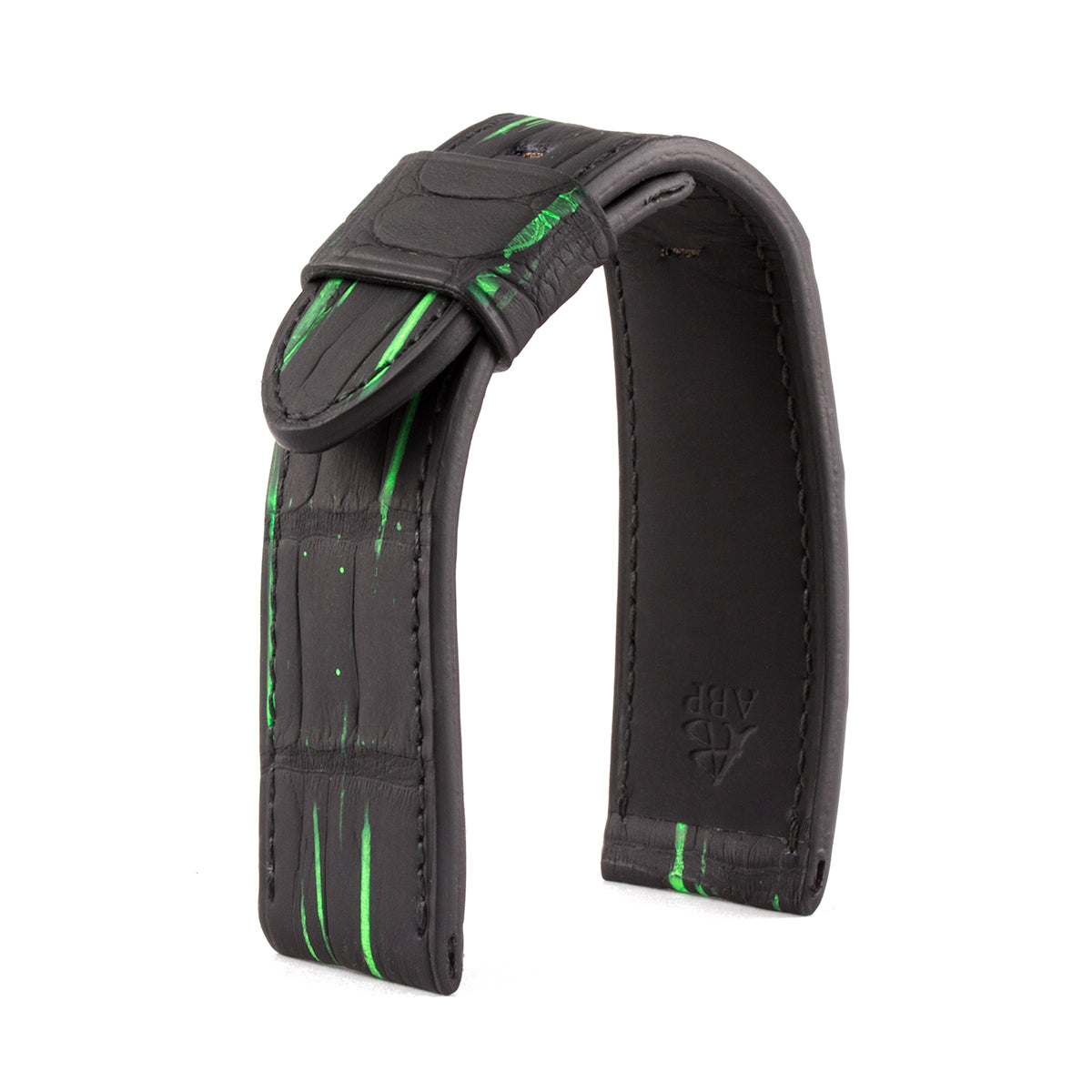 Panerai Radiomir & Luminor - Bracelet de montre cuir fluorescent - Alligator noir / vert - watch band leather strap - ABP Concept -