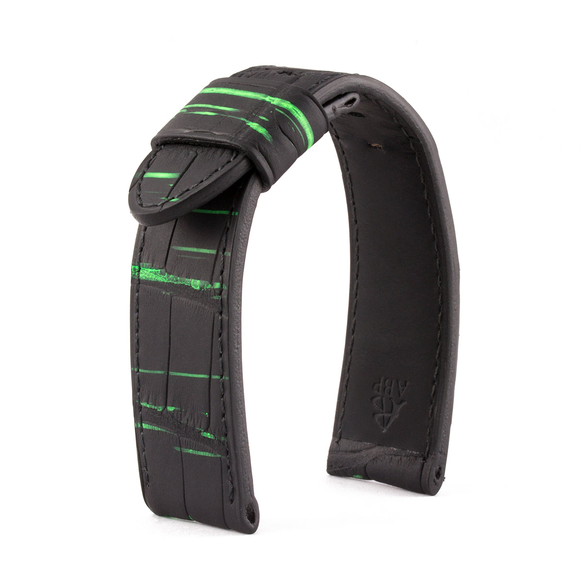 Panerai Radiomir & Luminor - Bracelet-montre cuir fluorescent - Alligator noir / vert - watch band leather strap - ABP Concept -