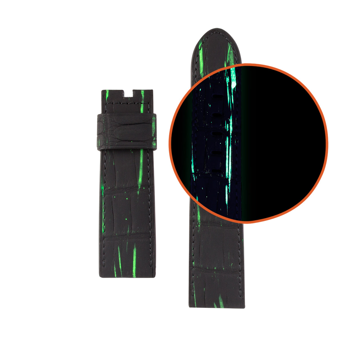 Panerai Radiomir & Luminor - Bracelet de montre cuir fluorescent - Alligator noir / vert - watch band leather strap - ABP Concept -
