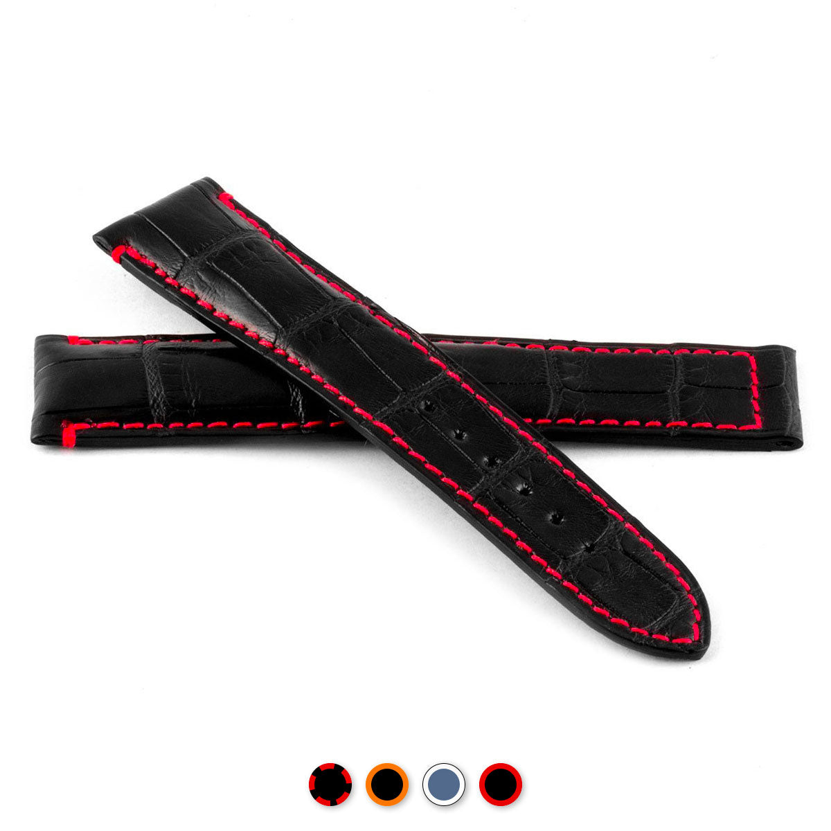 Omega Seamaster - Bracelet montre cuir - Alligator (noir / rouge, noir / orange, bleu / blanc) - watch band leather strap - ABP Concept -