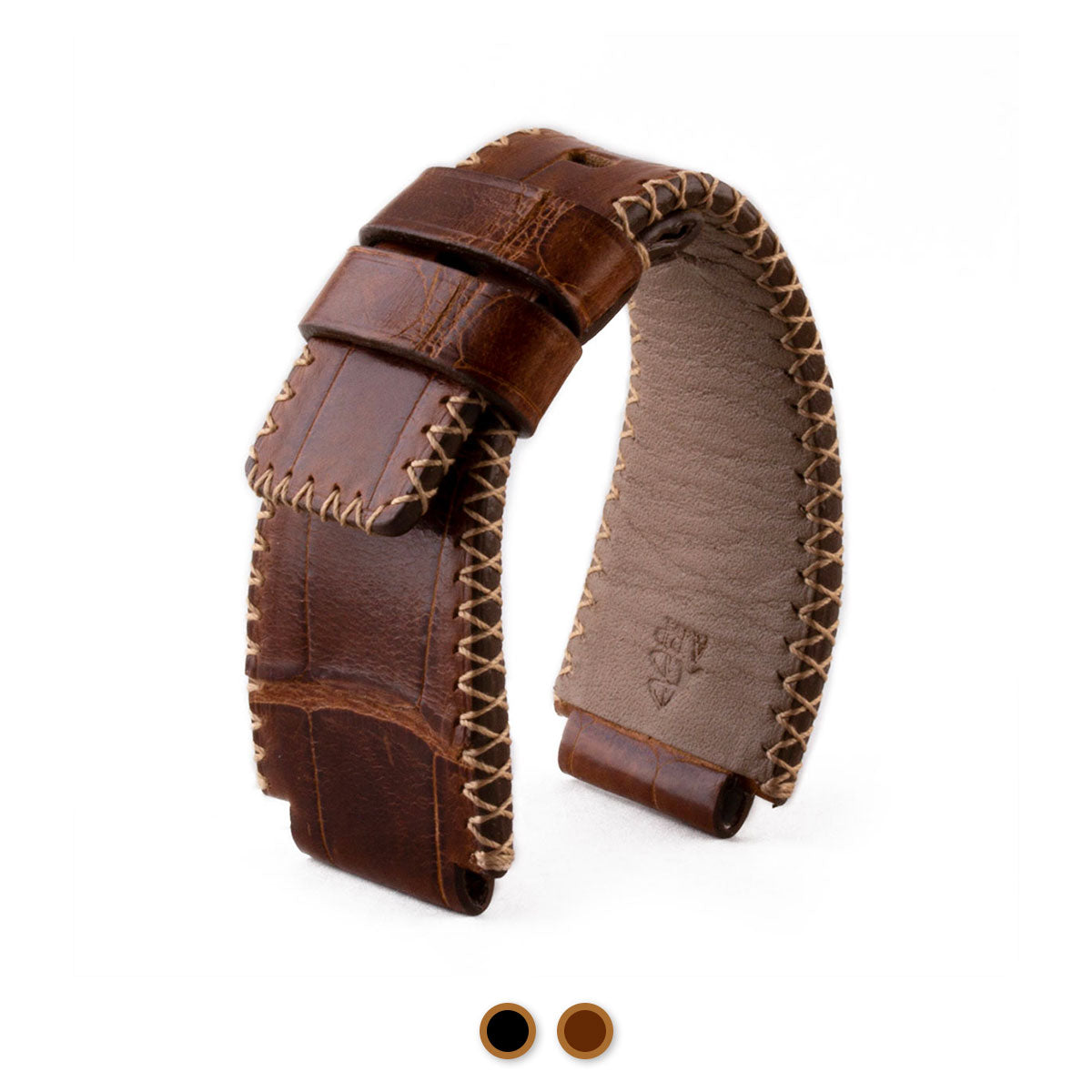 Bell & Ross - Bracelet-montre cuir - Alligator couture tribale (noir / marron, marron / marron) - watch band leather strap - ABP Concept -