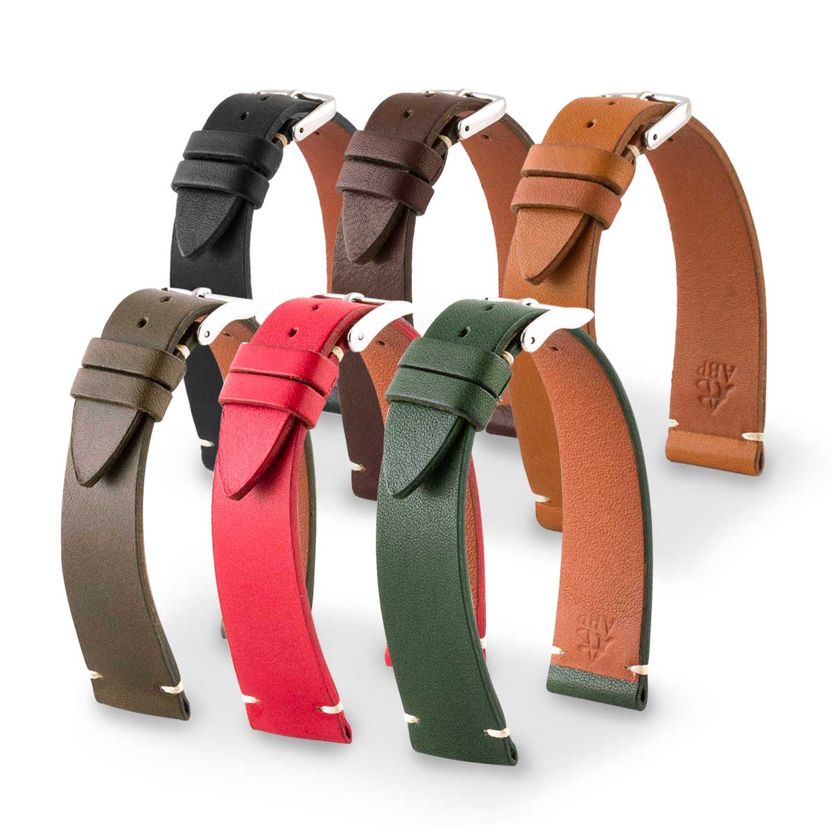 Bracelet "Retro" - Bracelet montre cuir - Veau barenia (noir, marron, kaki, rouge, vert) - watch band leather strap - ABP Concept -