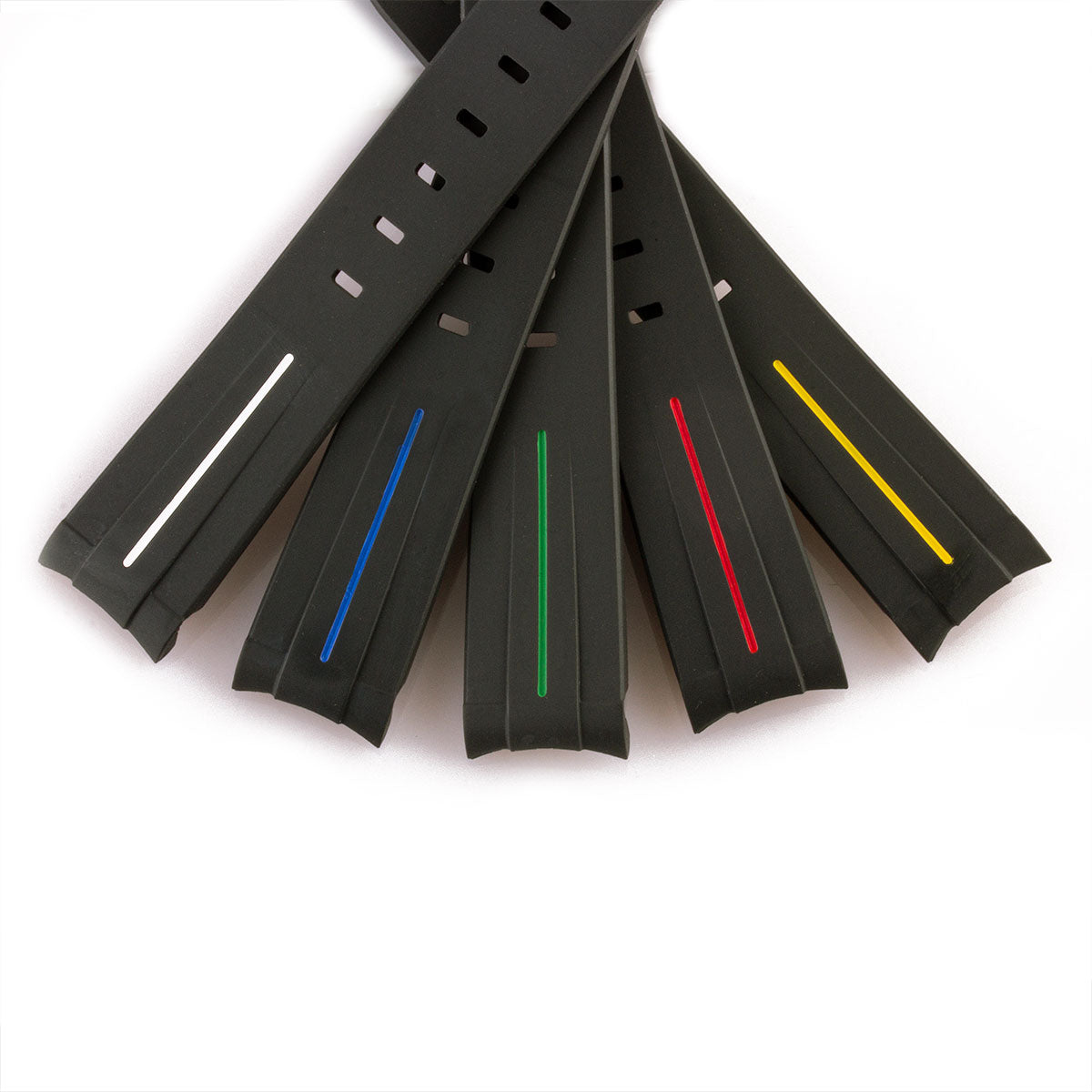 Rolex – Bracelet montre intégré caoutchouc FKM avec boucle ardillon – Rubber noir à rayure (bleu, vert, rouge...)