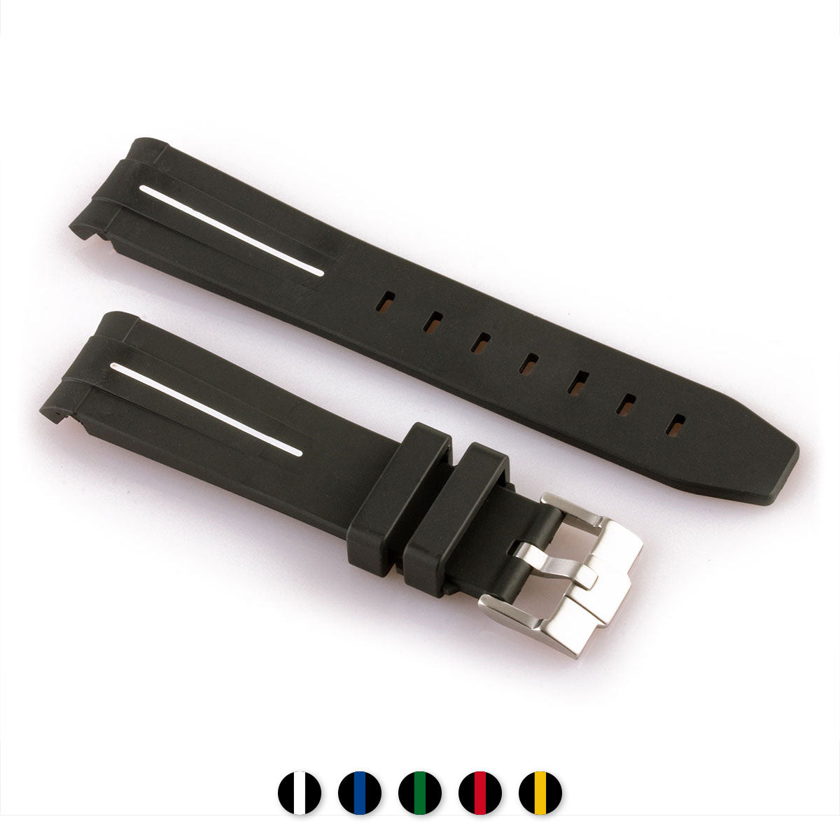 Rolex – Bracelet montre intégré caoutchouc FKM avec boucle ardillon – Rubber noir à rayure (bleu, vert, rouge...)
