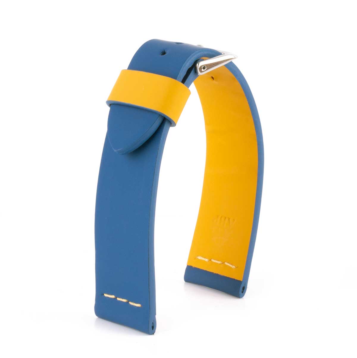 "Summer Touch" leather watch band - Blue / yellow contrasted rubberized calf