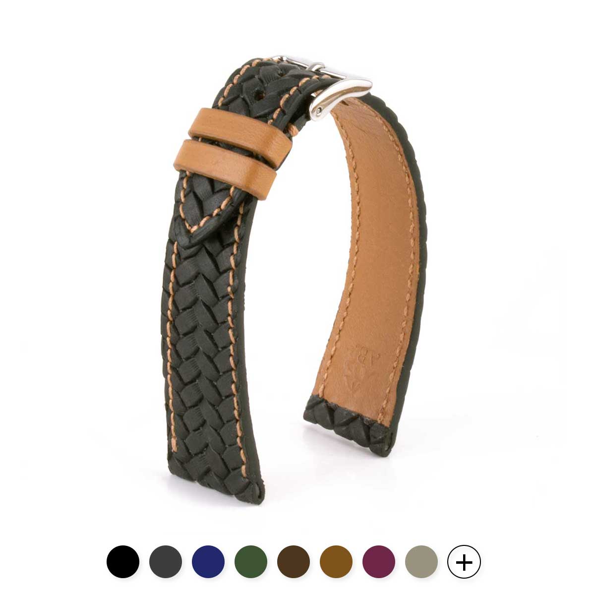 Leather watch-band - Braided calf strap (black, blue, brown...)