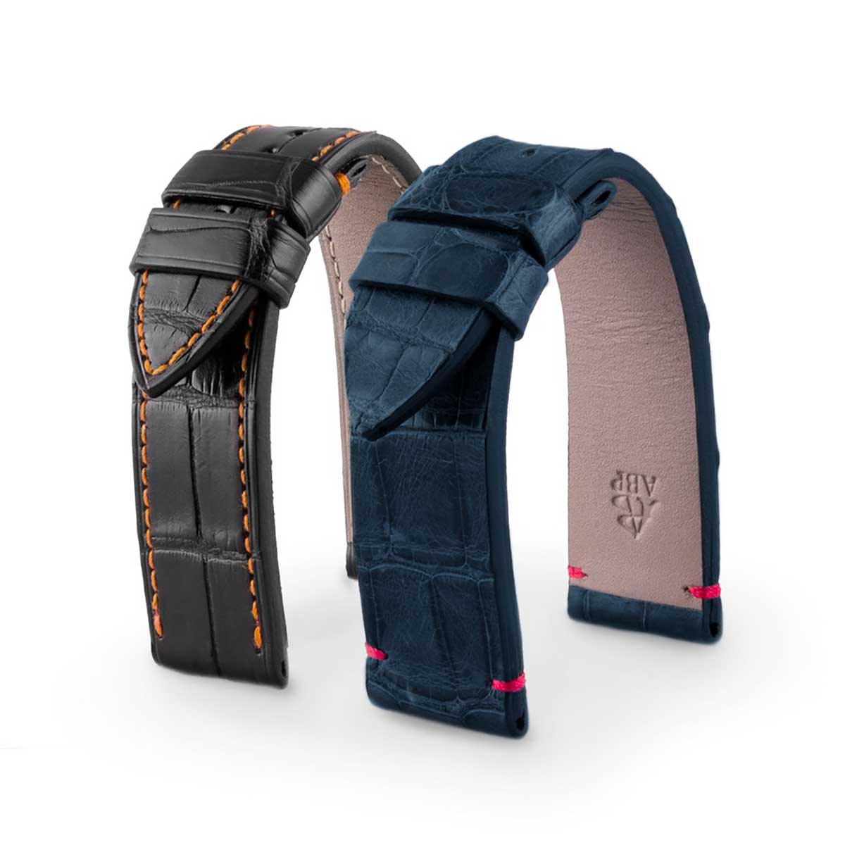 Breitling Chronomat - Bracelet-montre cuir - Alligator (noir / orange, bleu / rouge) - watch band leather strap - ABP Concept -