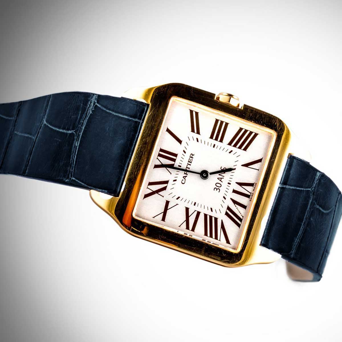 Cartier Santos Dumont - Bracelet montre cuir - Alligator (noir, bleu, marron, gris...) - watch band leather strap - ABP Concept -