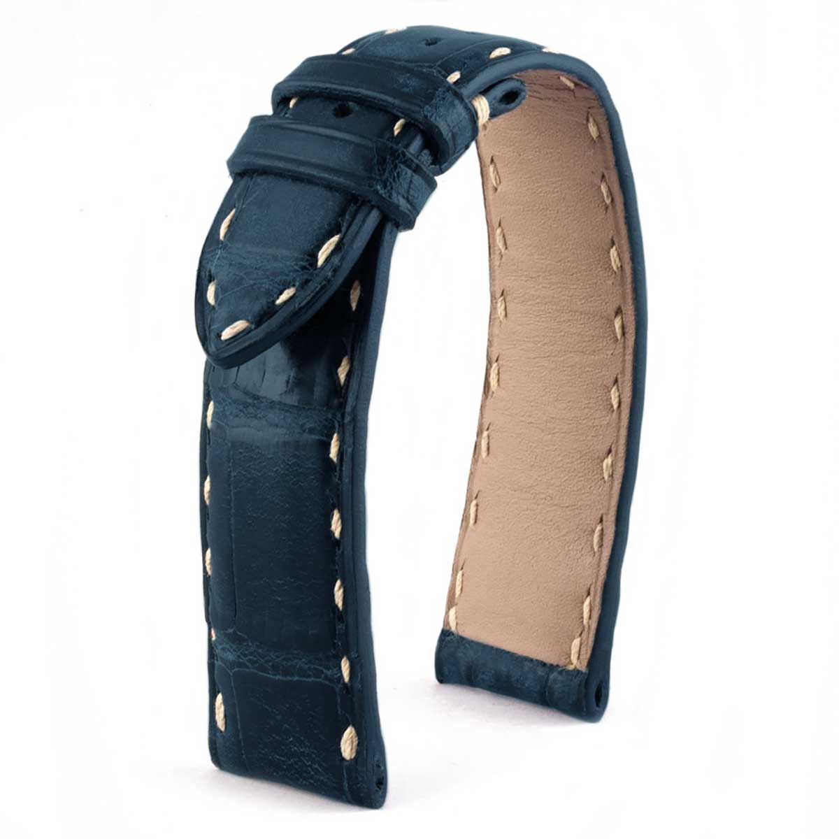Omega Constellation Globemaster - Bracelet montre cuir - Alligator tannage spécial bleu marine waxé - watch band leather strap - ABP Concept -