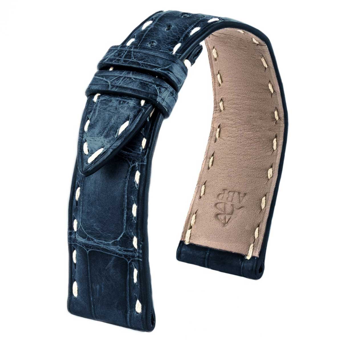 Patek Philippe Calatrava & Complications - Bracelet montre cuir - Alligator tannage spécial waxé (gris / marron / bleu jean) - watch band leather strap - ABP Concept -