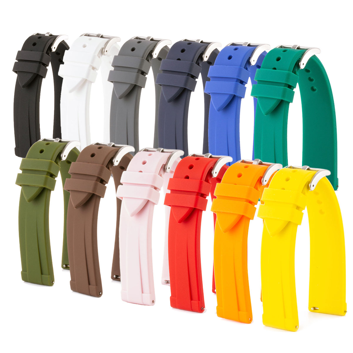 Bracelet montre caoutchouc interchangeable - Rubber (noir, gris, bleu, vert, kaki, marron, rouge...)